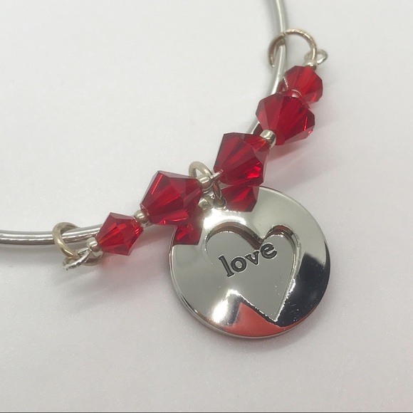 🎉HP🎉 Heart Cutout & Love Charm Bracelet w Red Crystals - Picture 2 of 2